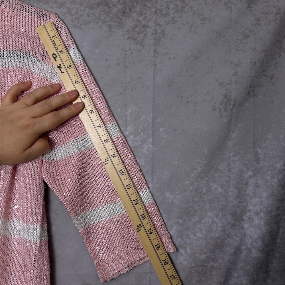 Avalin Women's Large Pink White Striped Sequin Knit Sweater 3/4 Sleeve - Picture 7 of 7